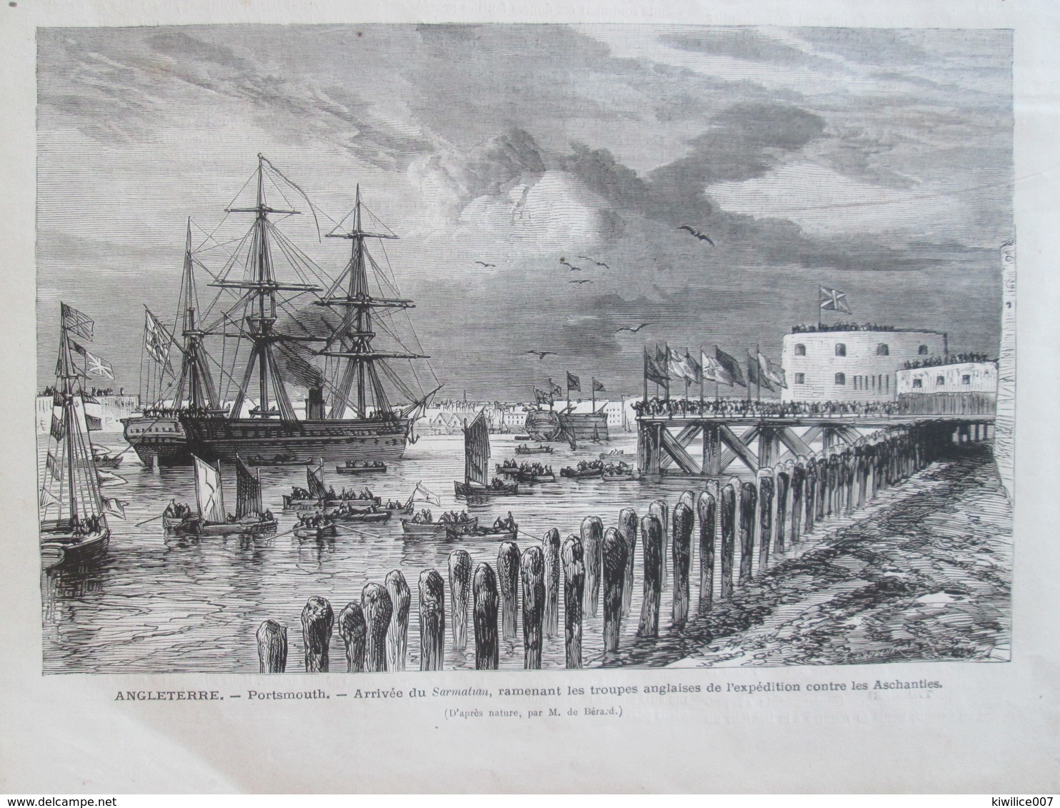 Gravures  1874   Angleterre PORSMOUTH   Arrivée Du  SARMATIAN    Expédition Contre ASHANTIES - Portsmouth