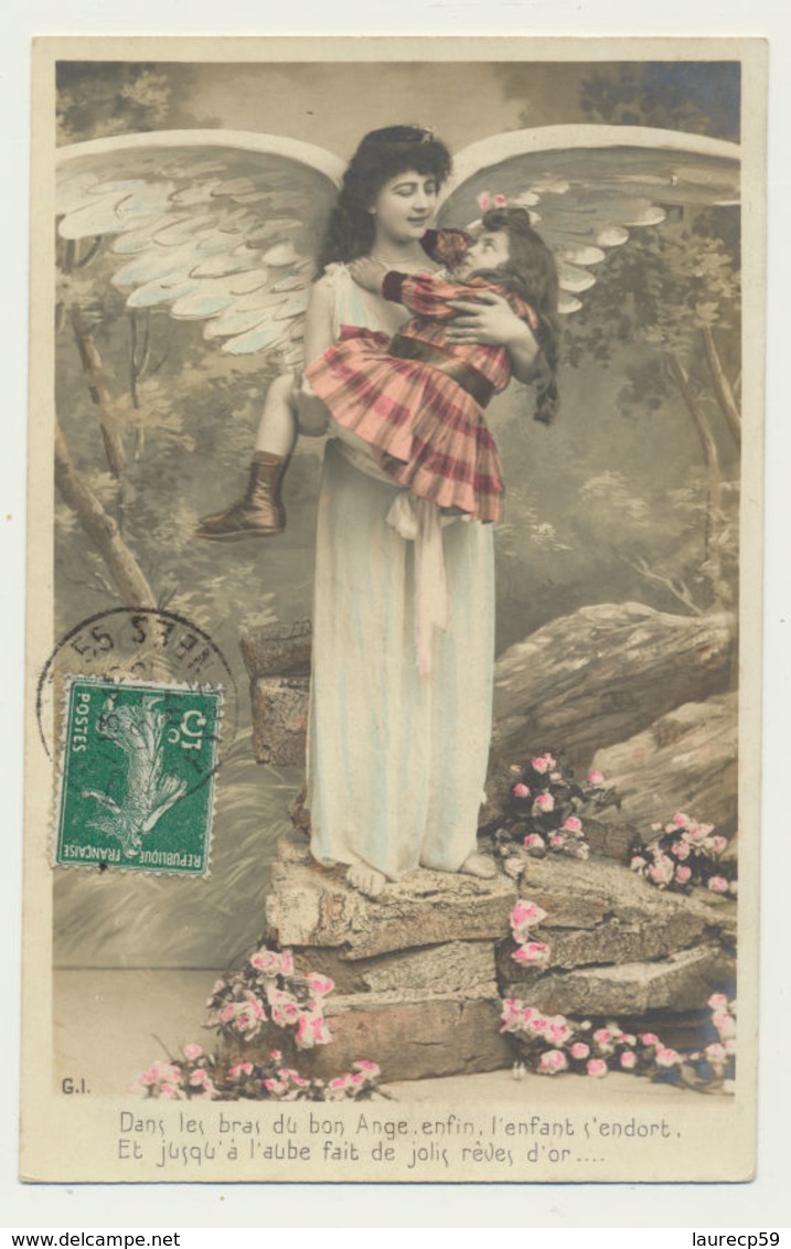 Série De 5 Cartes Fantaisie- Femme Ange Et Petite Fille - Angels