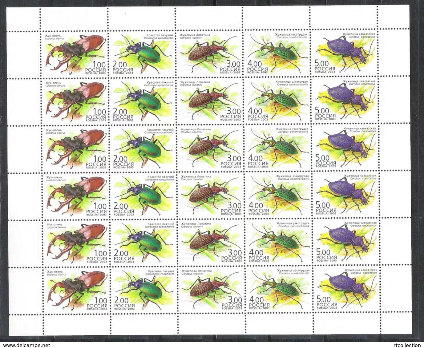 Russia 2003 Sheet Beetles Insects Beetle Insect Animals Fauna Animal Lucanus Plant Bugs Nature Stamps MNH Michel 1100-04 - Ganze Bögen