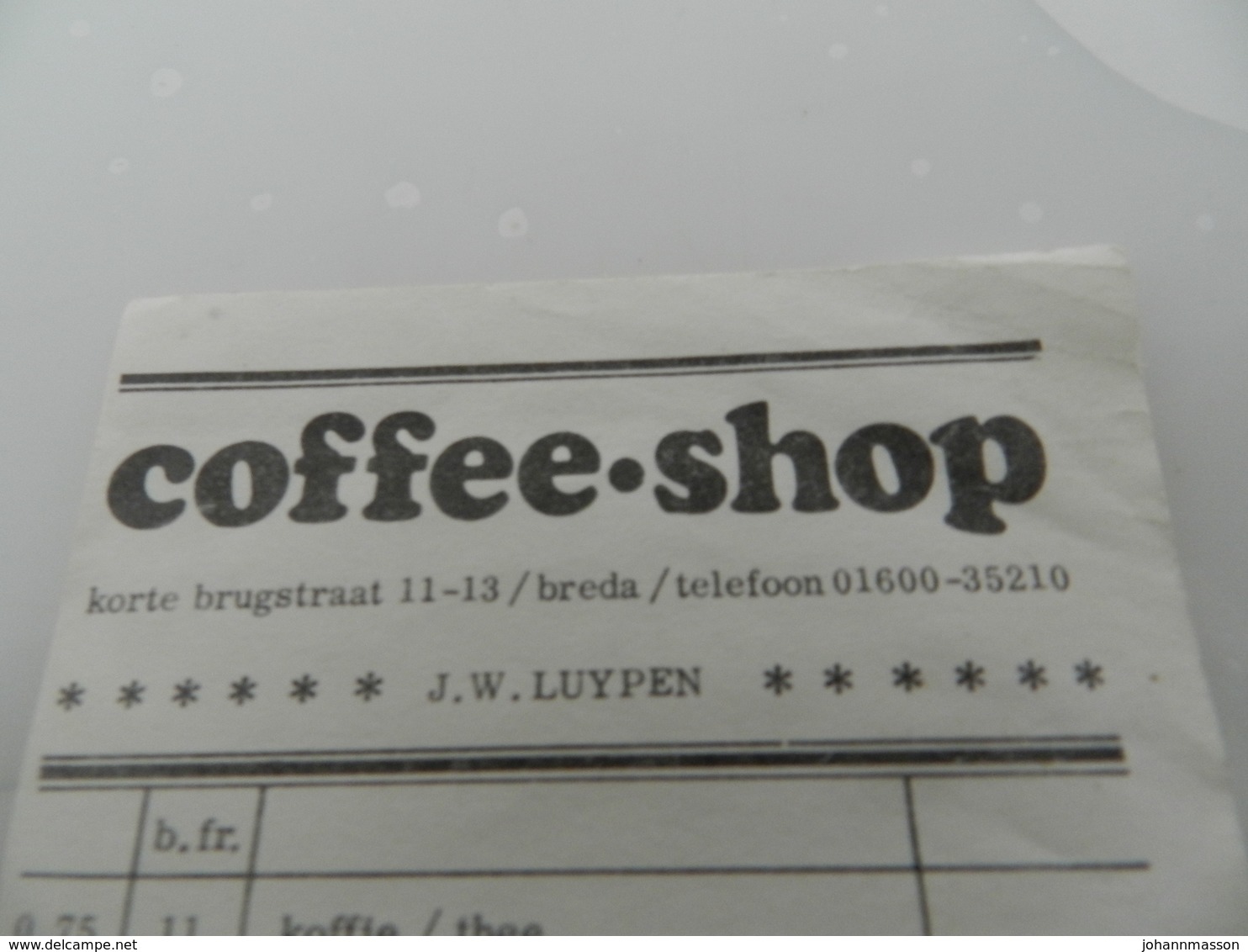 Facture  Coffee - Shop     Breda      - J. W  . Luypen - Nederland