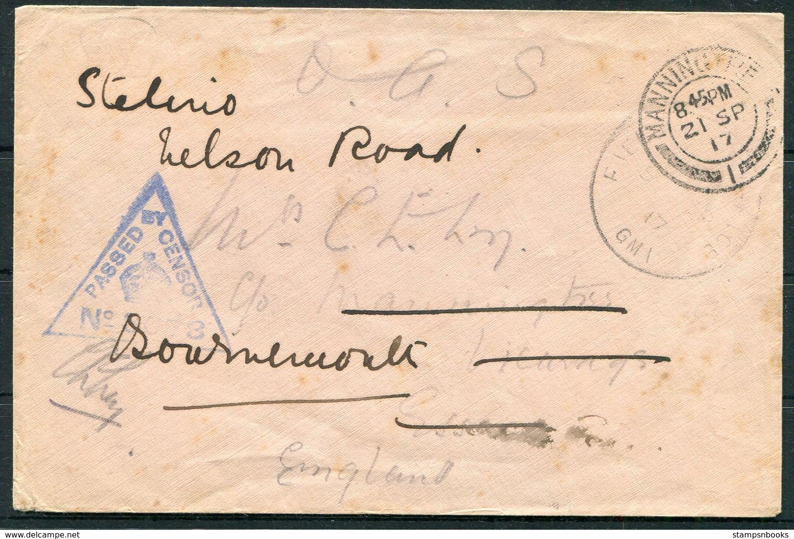 1917 GB Field Post Office GM1 O.A.S. Censor Cover - Manningtree. Kalen Near Khan Yunis (Sinai?) - Storia Postale