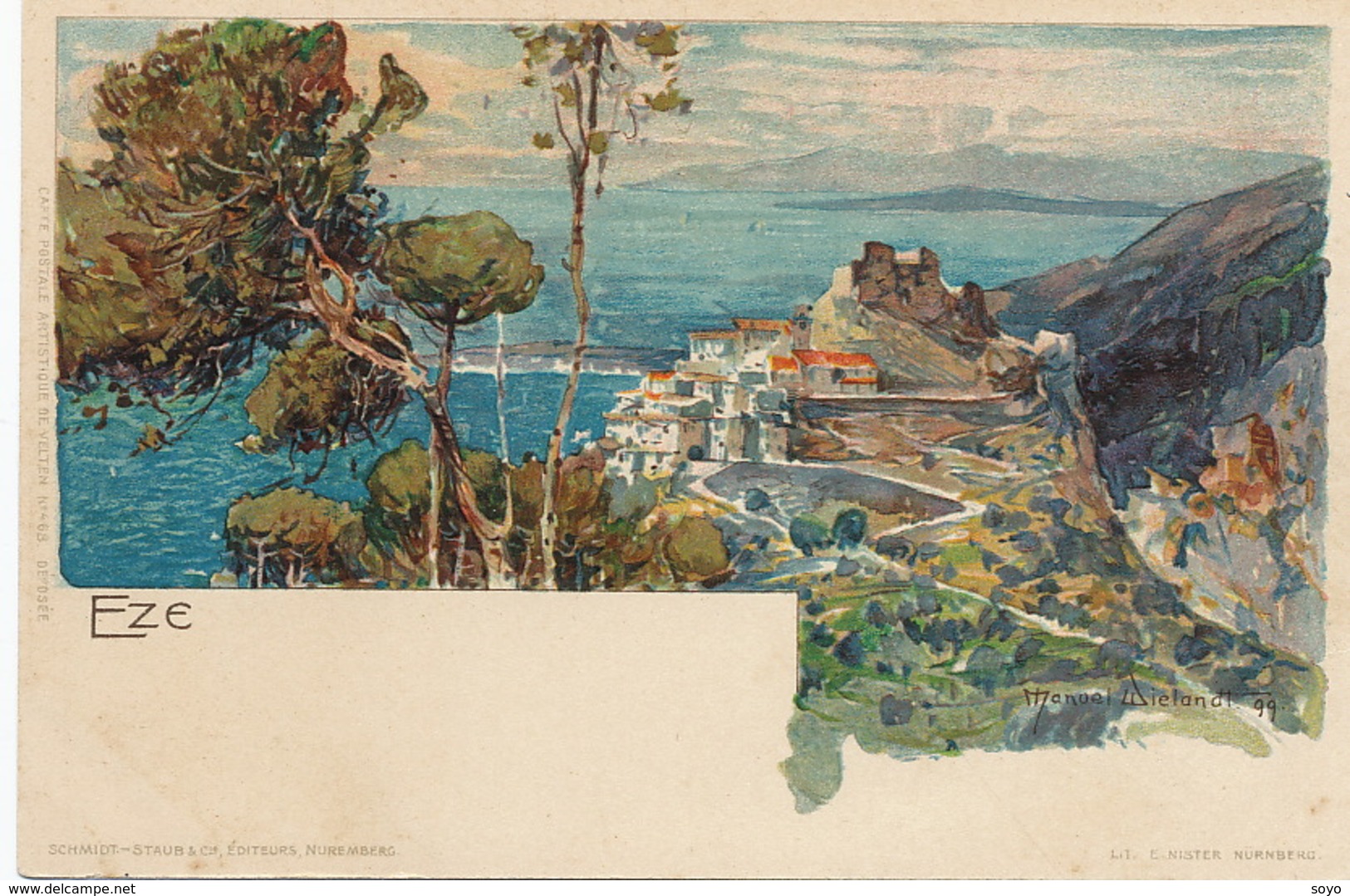 Litho Manuel Wielandt 1899 Né à Lowenstein . Panorama Eze Cote Azur - Wielandt, Manuel