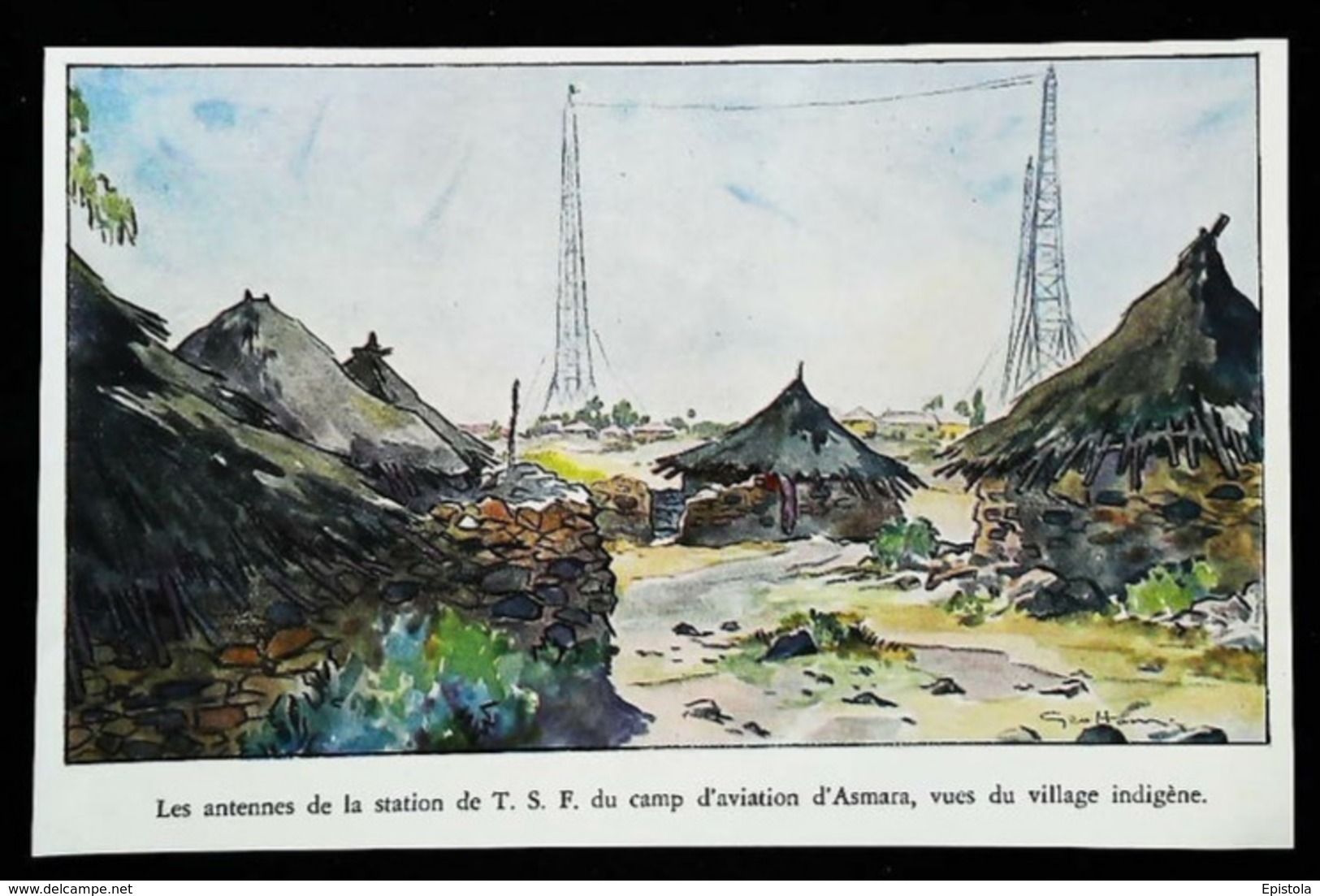 Asmara  Érythrée   - Station TSF Du Camp D'aviation Italien  - Coupure De Presse (illustration) 1935 - Autres & Non Classés