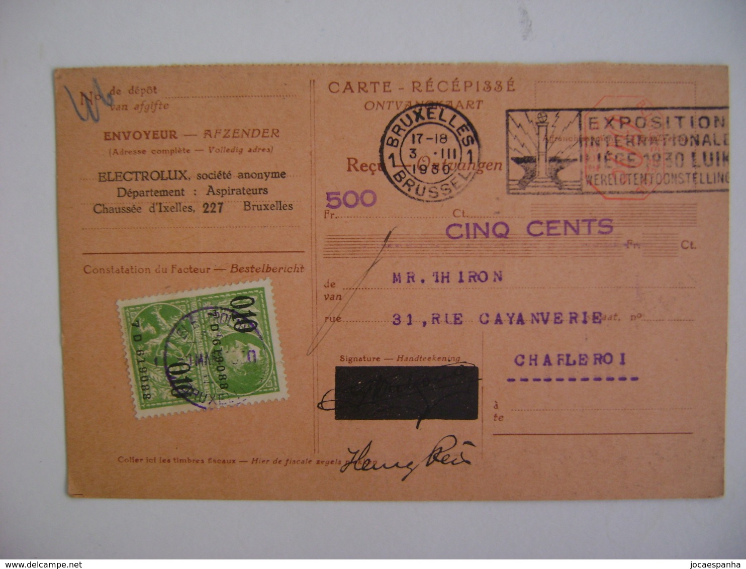 BELGIUM / BELGIQUE - ORDER OF PAYMENT, BRUSSEL / BRUXELLES IN 1930 IN THE STATE - Other & Unclassified