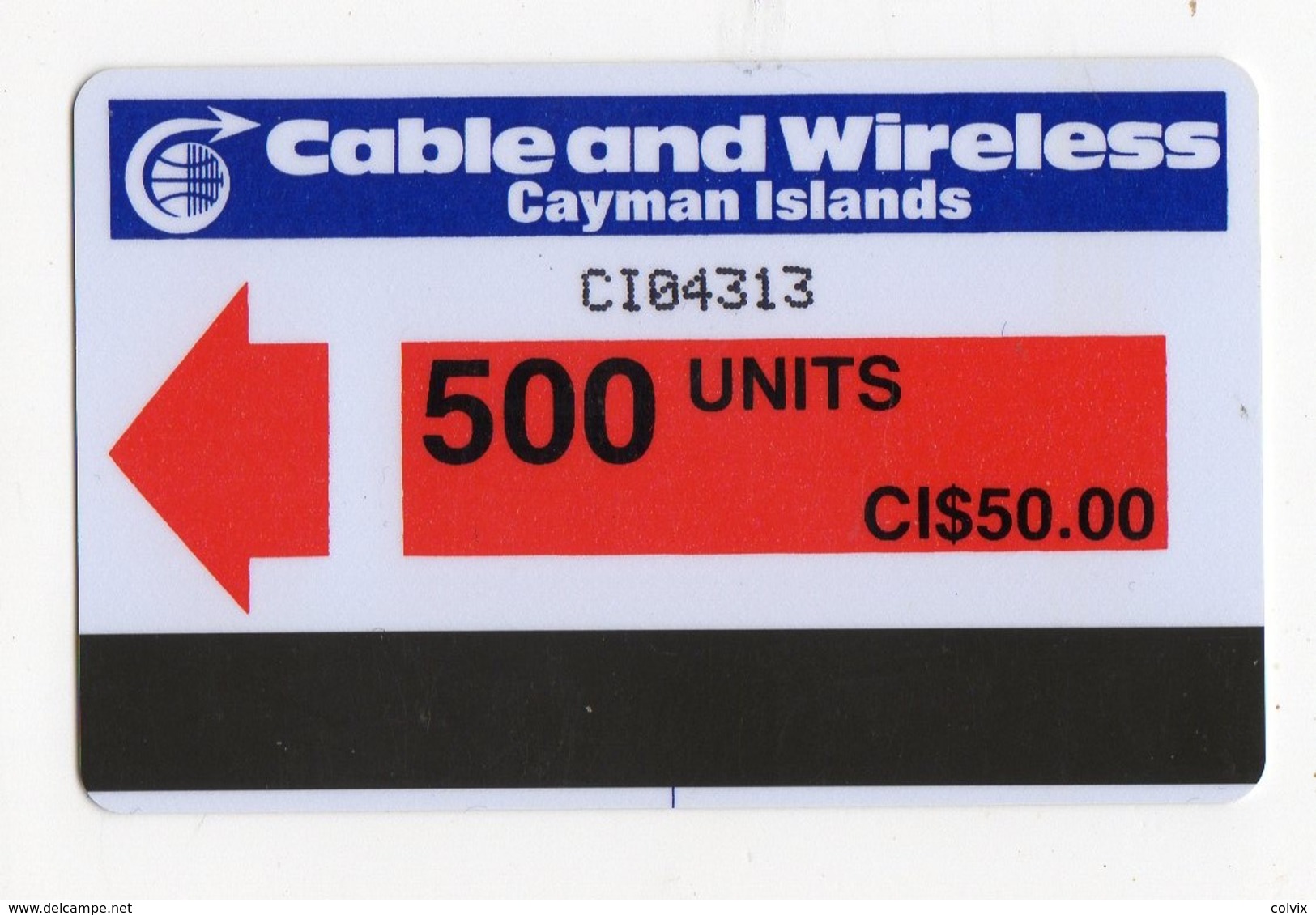 CAYMAN ISLANDS REF MV CARDS CAY-AU3 AUTELCA 500U  Année 1986 CN : CI04313 RED Arrow - Kaimaninseln (Cayman I.)