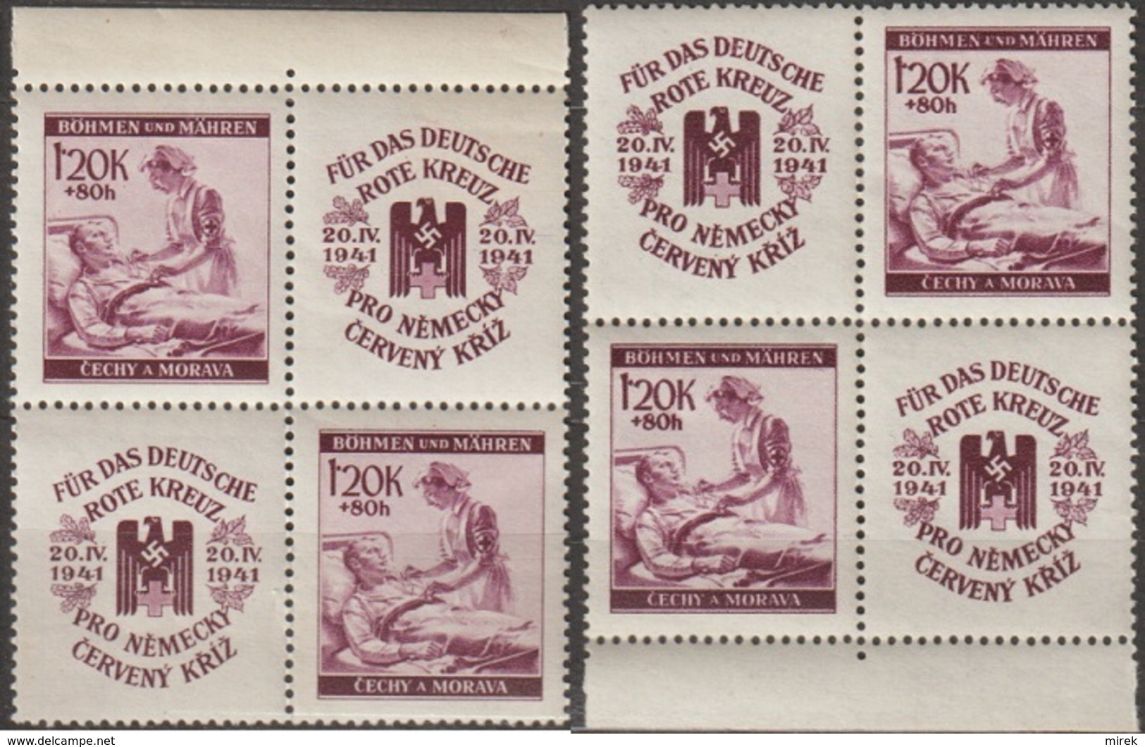 23/ Bohemia & Moravia; ** Nr. 53 - Border 4-blocks - Unused Stamps