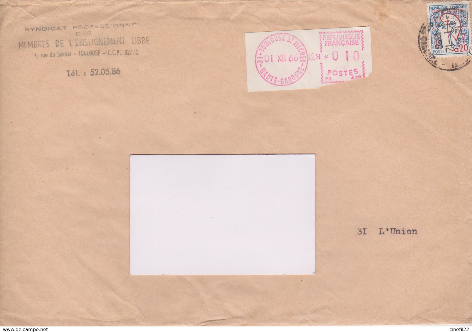 FRANCE, Vignette Type Montgeron De TOULOUSE ST MICHEL, Sur Lettre 1966 - 1969 Montgeron – Papier Blanc – Frama/Satas