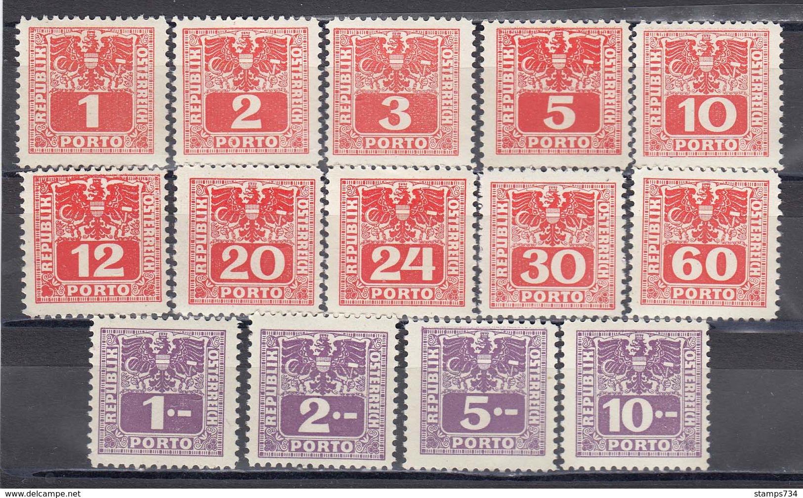 Austria 1945 - Portomarken: Einkoepfiger Adler Ueber Wertziffer, Mi-Nr. Porto 175/88, MNH** - Unused Stamps