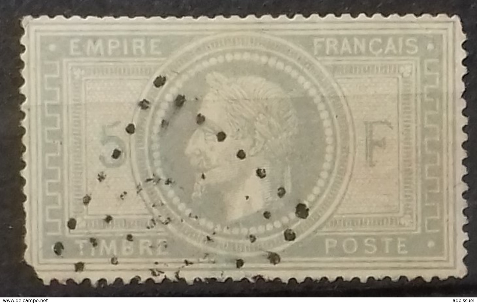 N° 33 COTE 1150 € 5 Fr Violet-gris Défaut D'angle - 1863-1870 Napoleone III Con Gli Allori