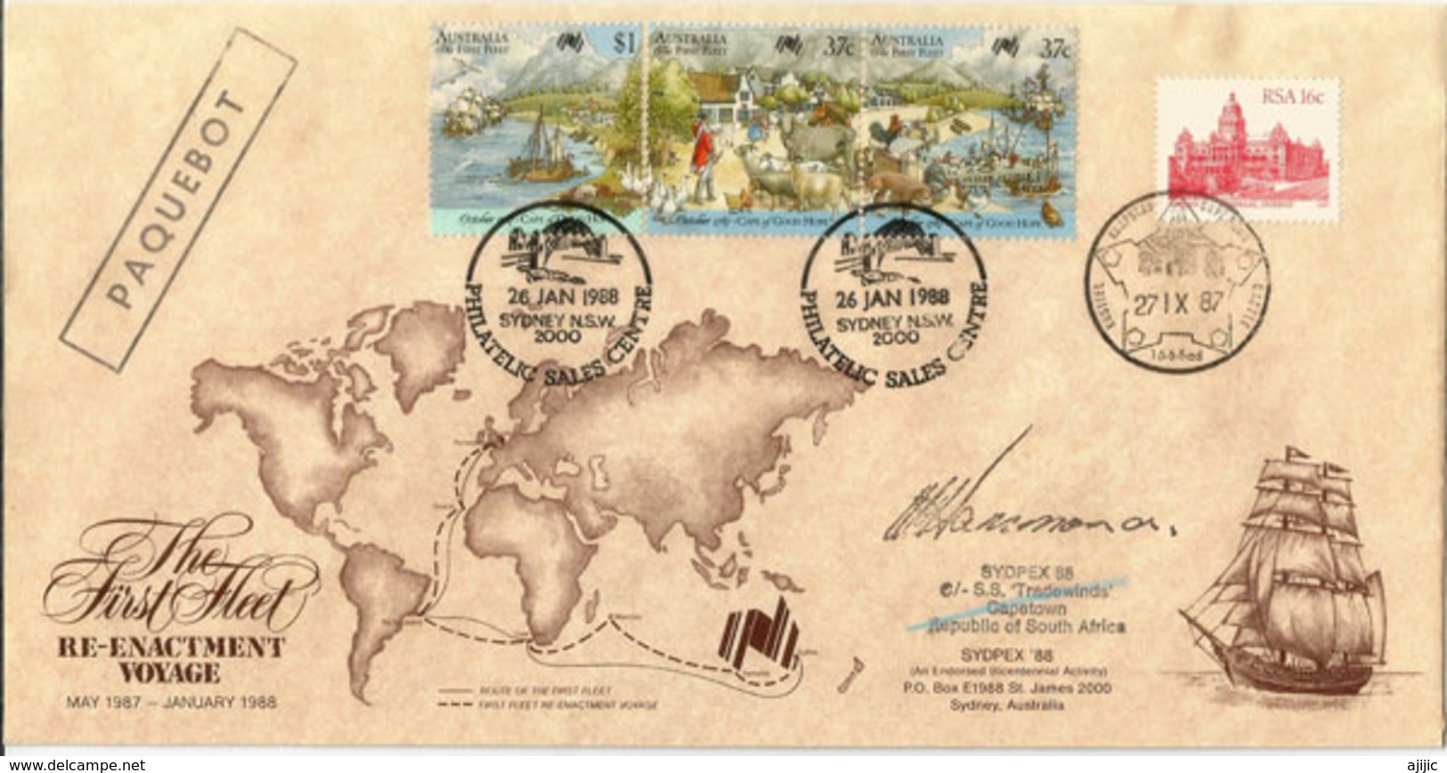 First Fleet Voyage To Australia.1787,envelope Carried On The Ships Of The Re-enactment Fleet.Escale Cape Town 22/9/1987 - Abarten Und Kuriositäten