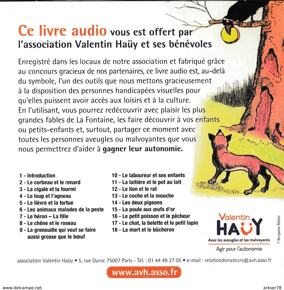 Livre Audio - Les Fables De La Fontaine - Visuel "Le Corbeau Et Le Renard, Fromage - CDs