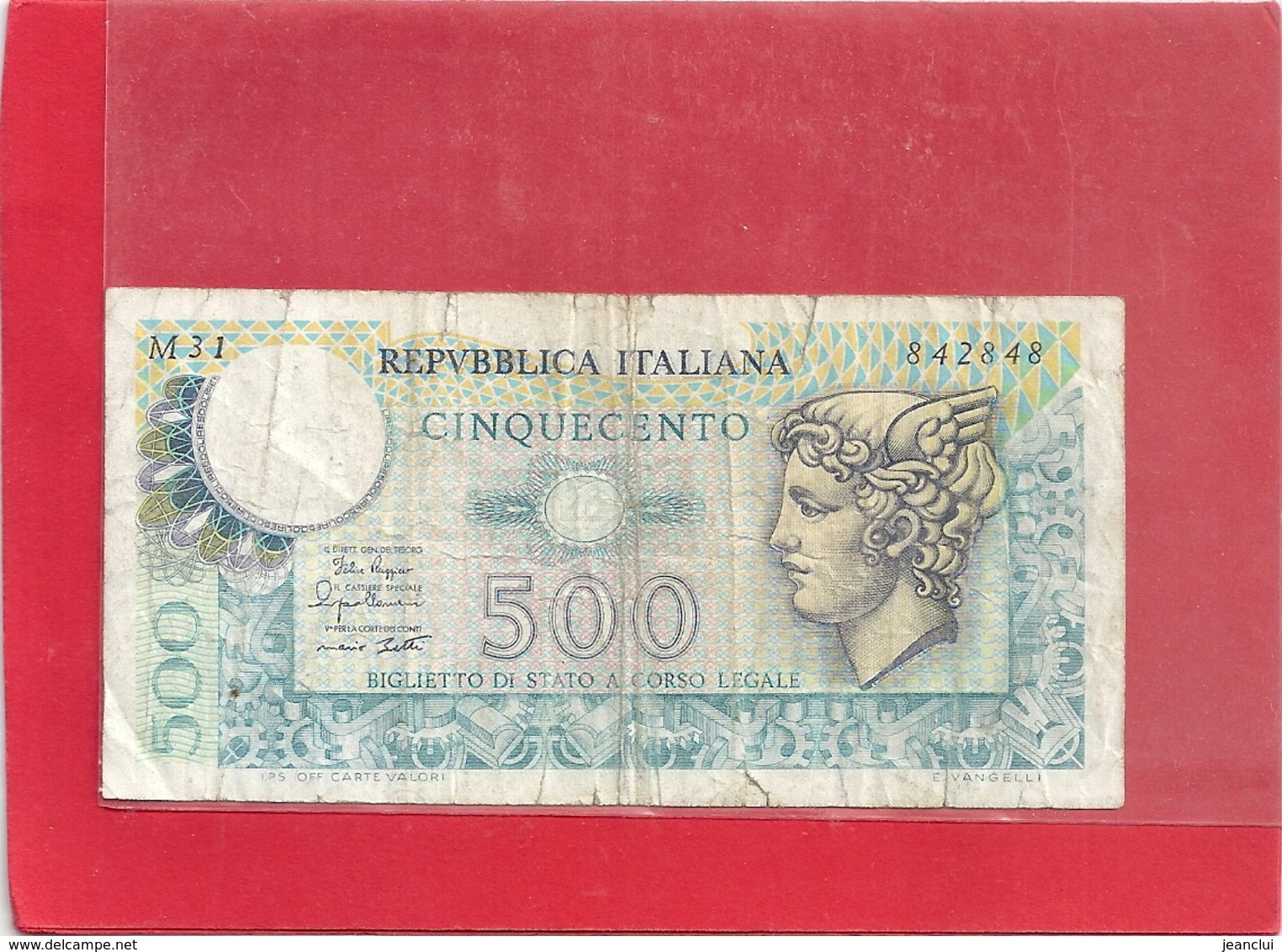 REPUBLICA ITALIANA . BIGLIETTO DI STATO A CORSO LEGAL . 500 LIRE . Serie M31 . N° 842848 . 2 SCANES - 500 Lire