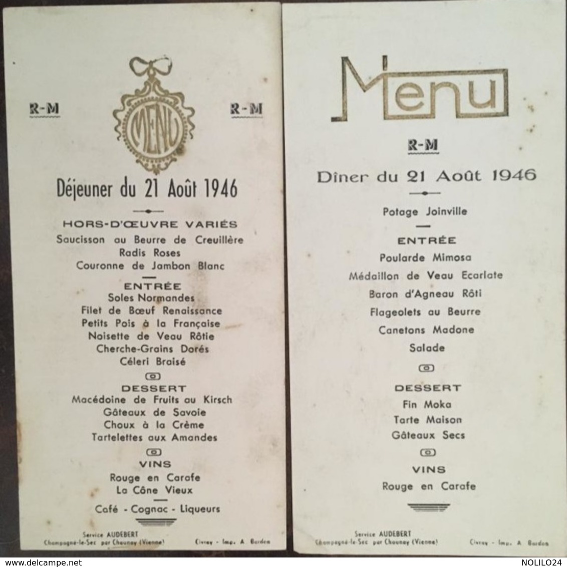 41 Menus de 1894 à 1952 (détails ci dessous), Menus Mariages, etc certains avec reliefs, dorures, gaufrés etc