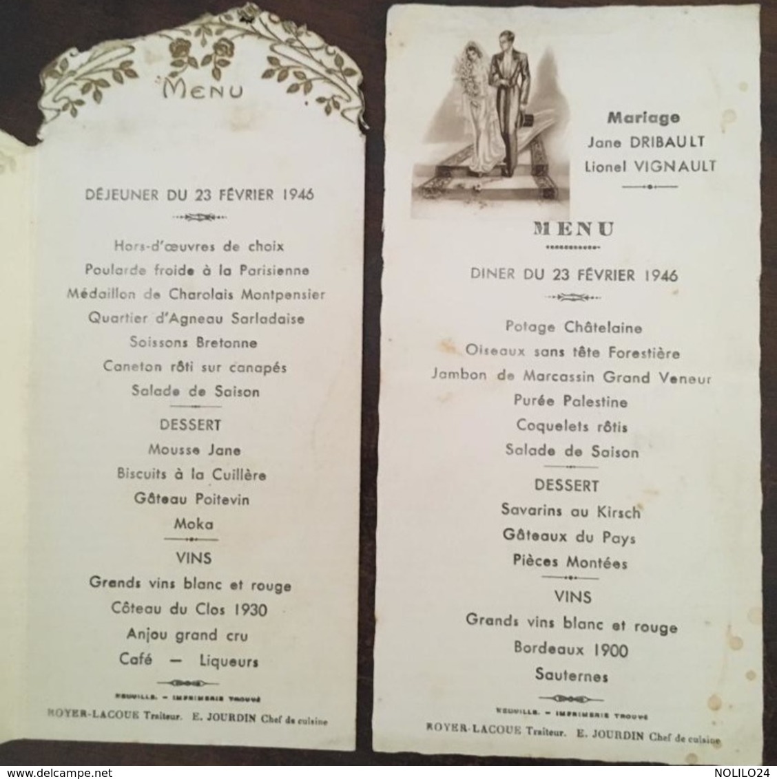 41 Menus de 1894 à 1952 (détails ci dessous), Menus Mariages, etc certains avec reliefs, dorures, gaufrés etc