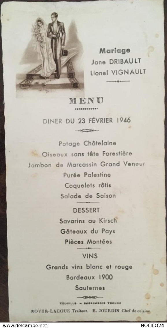 41 Menus de 1894 à 1952 (détails ci dessous), Menus Mariages, etc certains avec reliefs, dorures, gaufrés etc