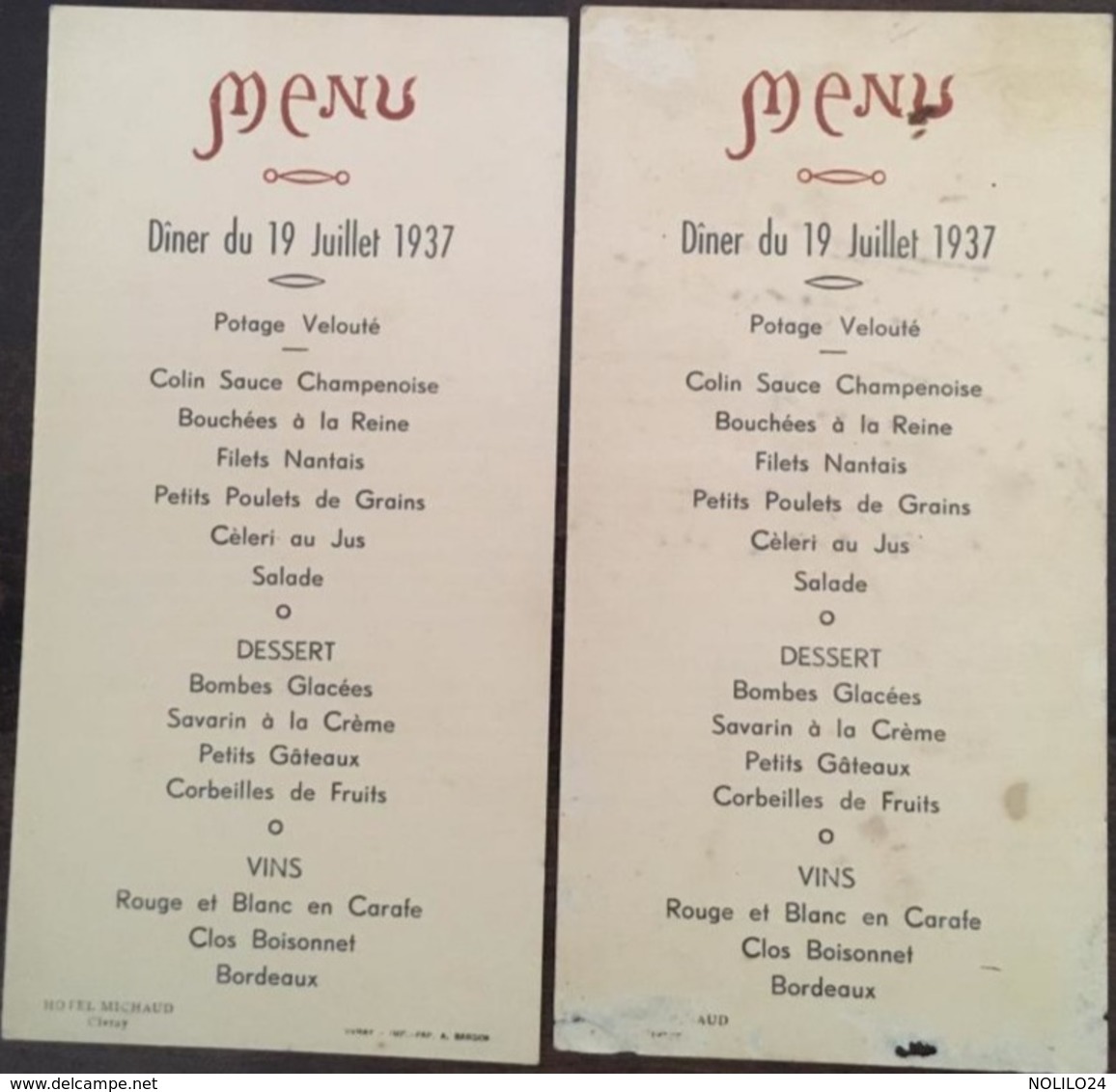 41 Menus de 1894 à 1952 (détails ci dessous), Menus Mariages, etc certains avec reliefs, dorures, gaufrés etc