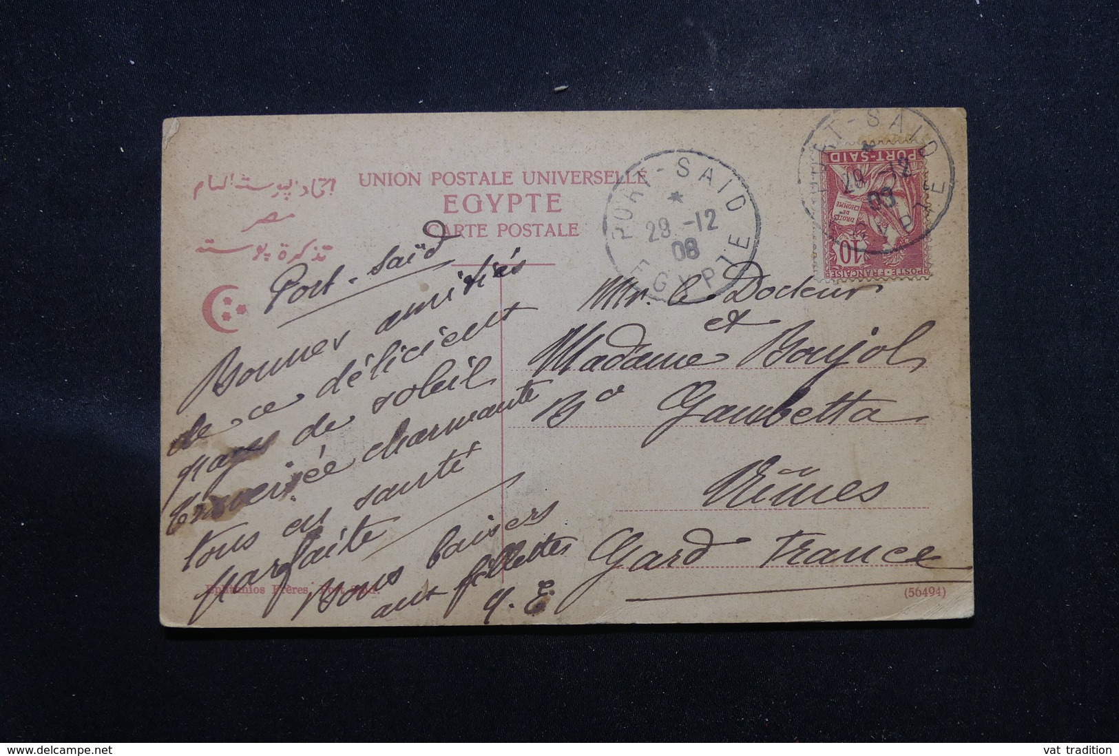 PORT SAÏD - Affranchissement Mouchon Sur Carte Postale En 1908 Pour Nîmes - L 58694 - Cartas & Documentos