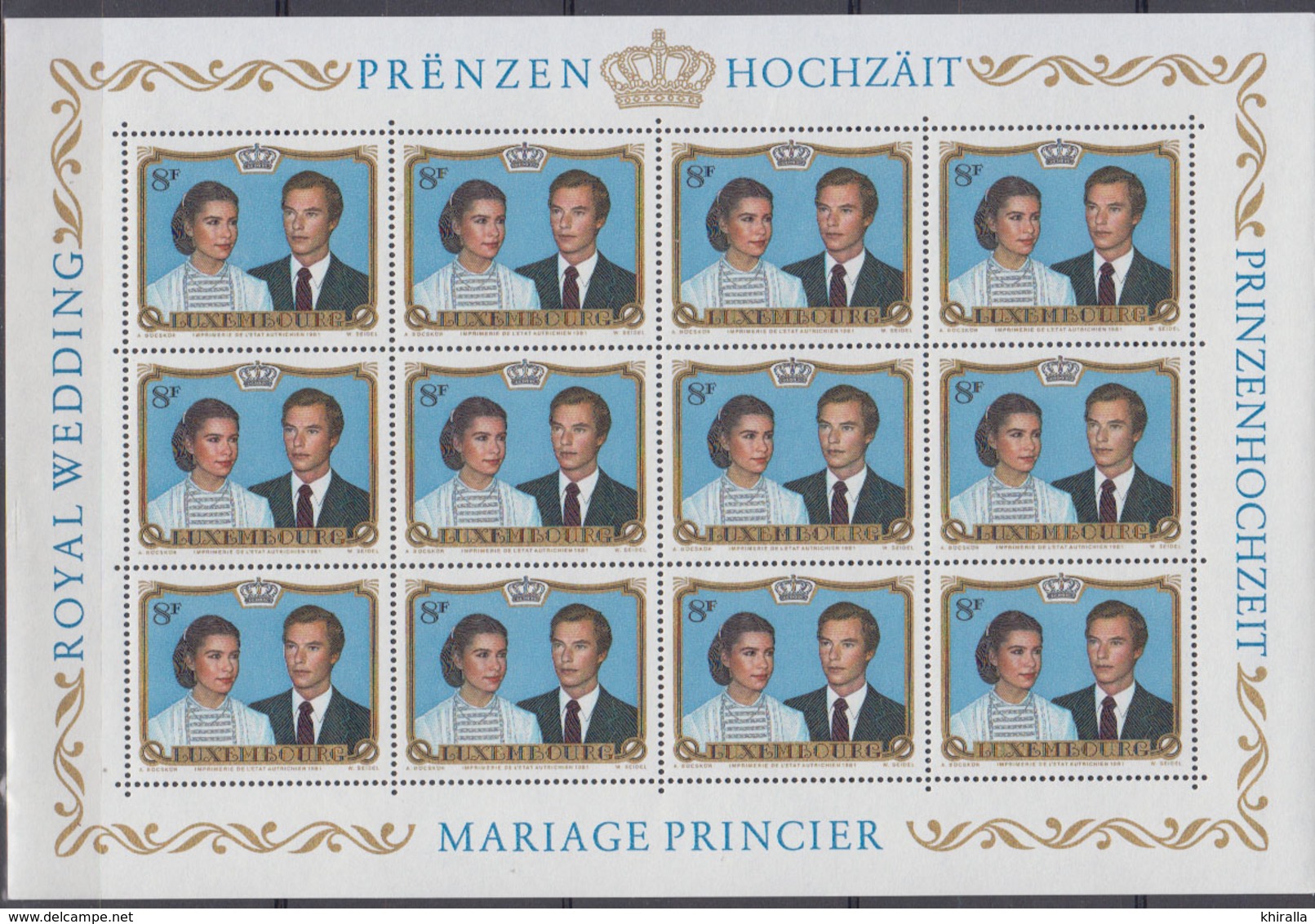LUXEMBOURG      1981        N °  986   Mariage Royal   Feuillet 12 Timbres        COTE   10 € 80 - Hojas Completas