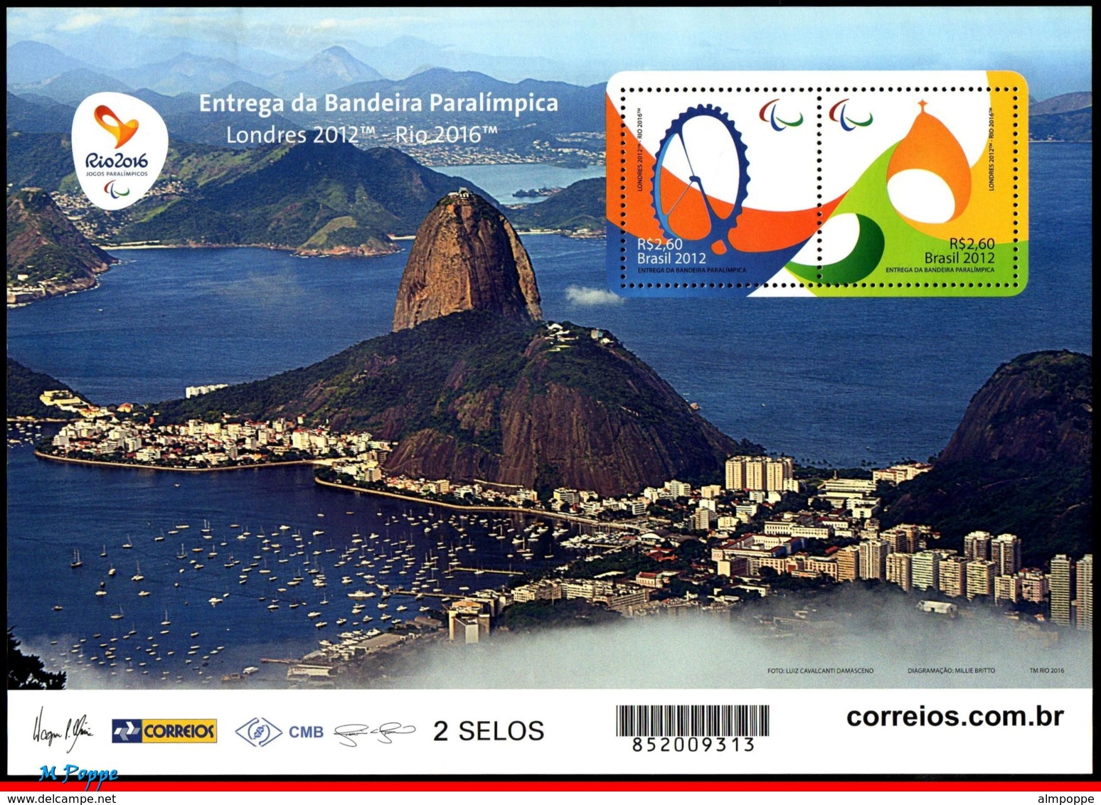 Ref. BR-3294E BRAZIL 2015 - *RARE*, PARALYMPIC GAMES, RIO 2016,DELIVERY OF FLAG,DATED 2012,MNH, SPORTS 2V Sc# 3294E - Zomer 2016: Rio De Janeiro