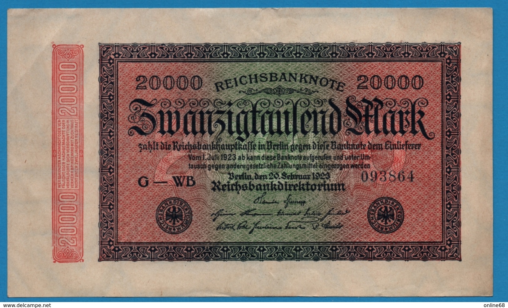 DEUTSCHES REICH 		20000 Mark	20.02.1923	# G-WB 093864 P# 85b - 20.000 Mark