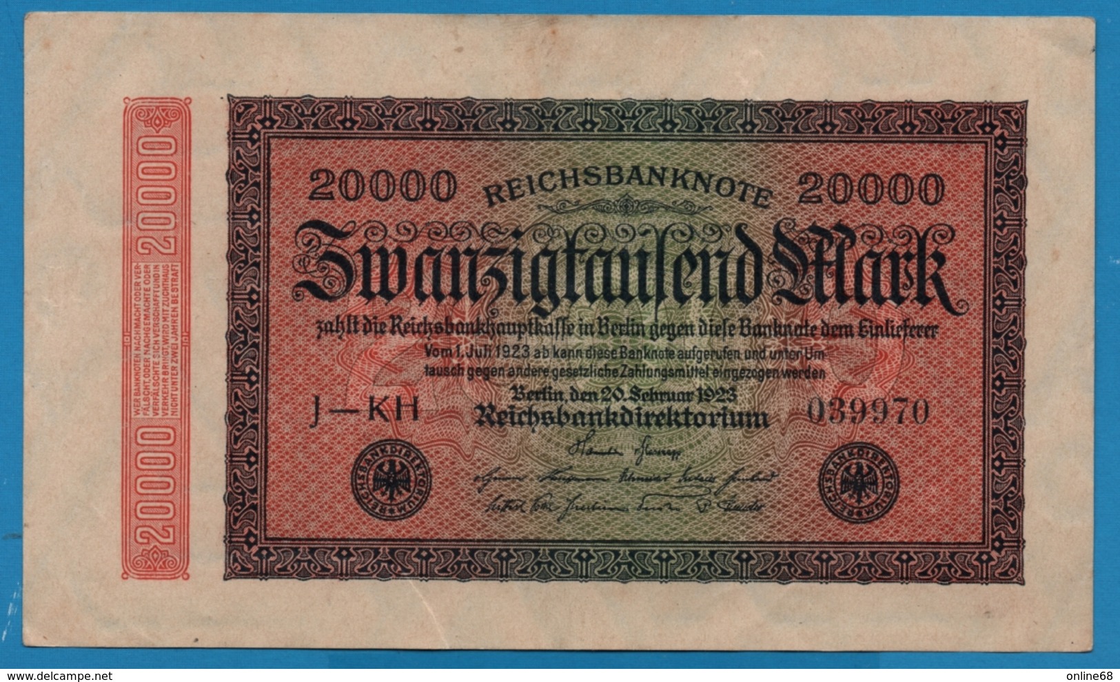 DEUTSCHES REICH 		20000 Mark	20.02.1923 # J-KH 039970 P# 85b - 20.000 Mark