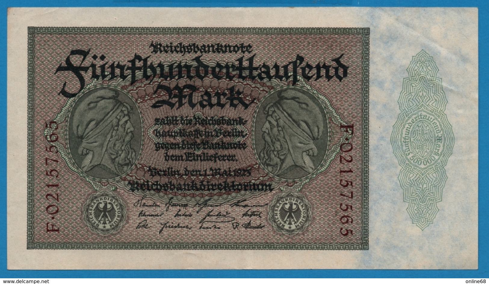 DEUTSCHES REICH 500000 Mark	01.05.1923	# F.02157565 P# 88a - 500.000 Mark