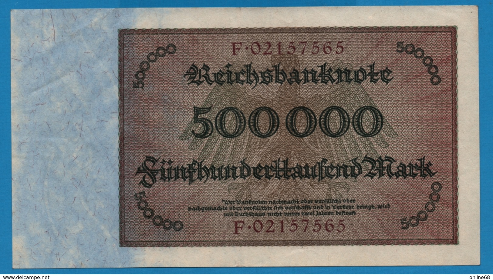 DEUTSCHES REICH 500000 Mark	01.05.1923	# F.02157565 P# 88a - 500.000 Mark