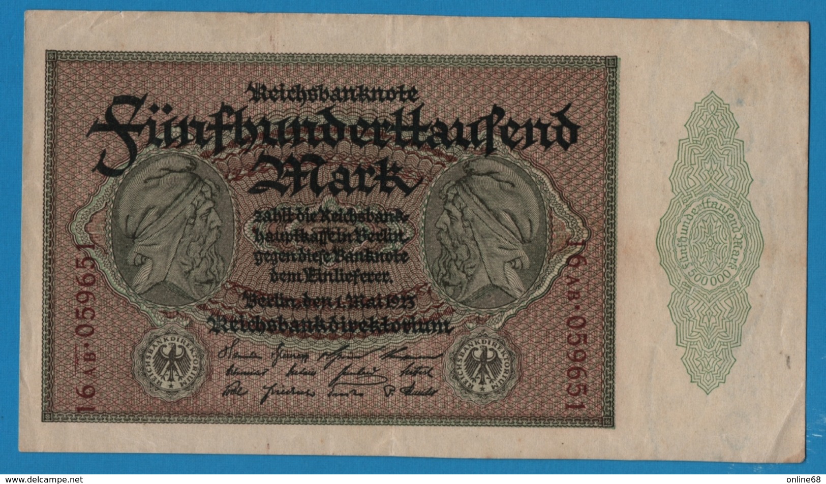 DEUTSCHES REICH 500000 Mark	01.05.1923	# 16AB.059651  P# 88b - 500.000 Mark