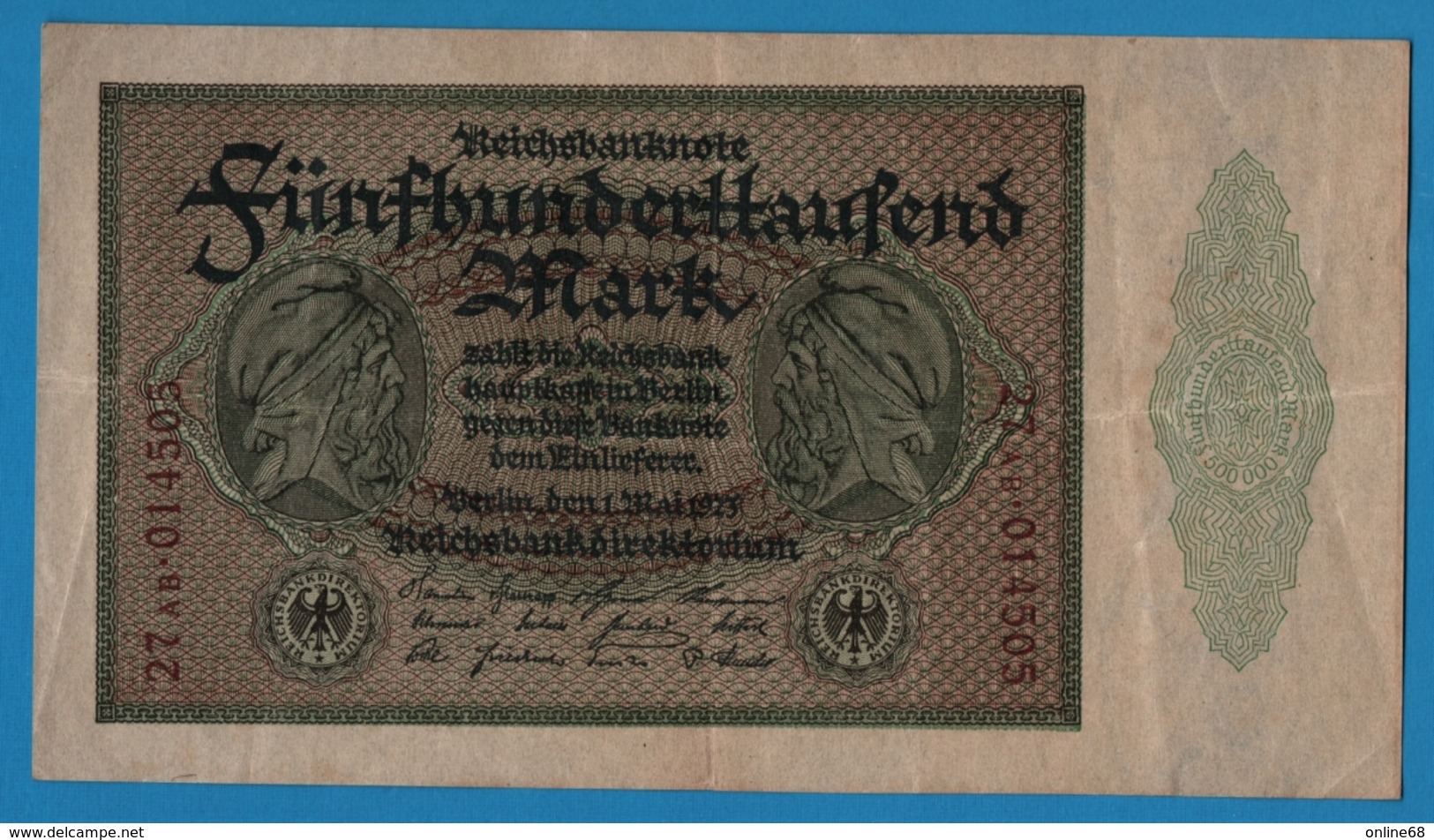 DEUTSCHES REICH 500000 Mark	01.05.1923	# 27AB.014505  P# 88b - 500.000 Mark