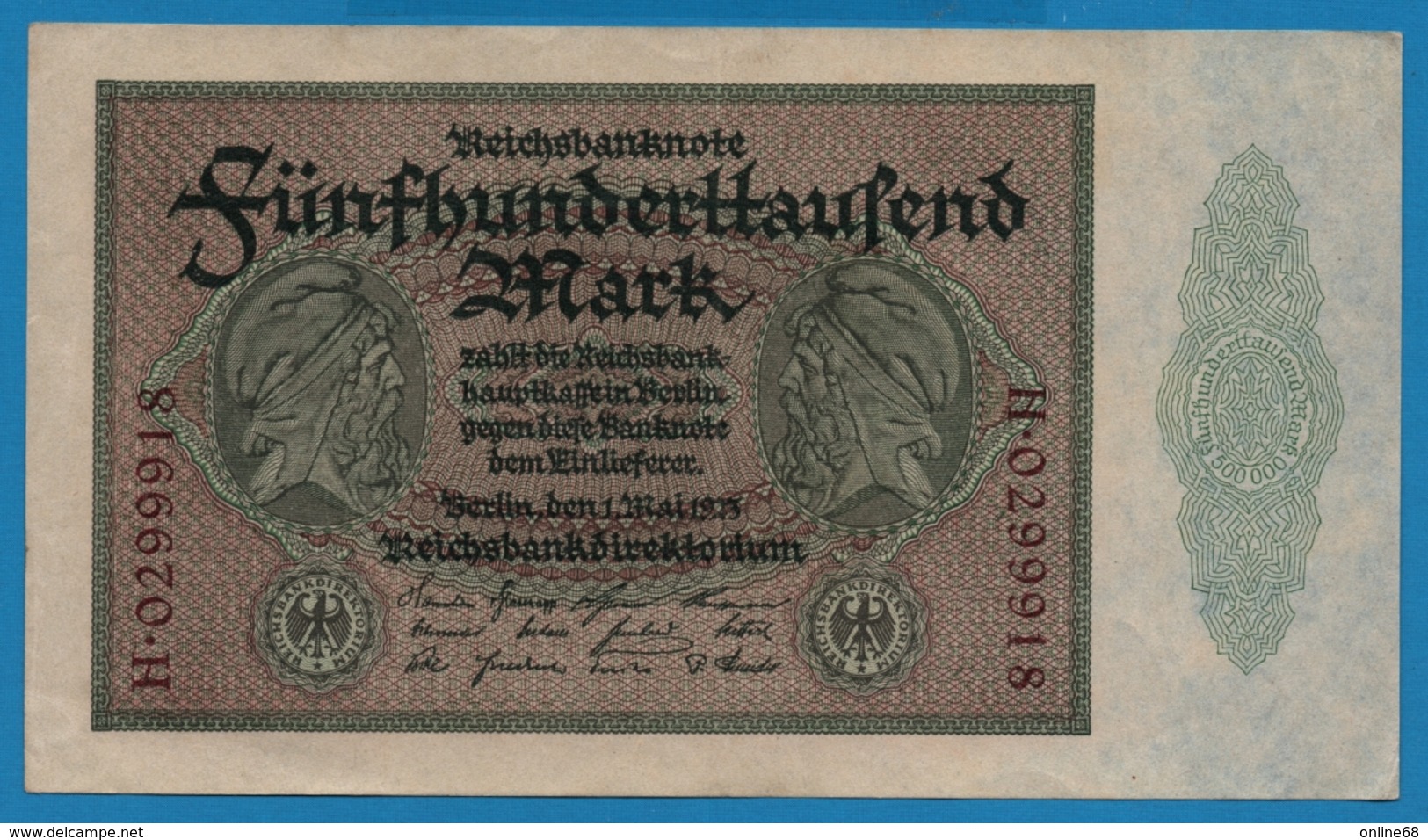 DEUTSCHES REICH 500000 Mark	01.05.1923	# H.0299918  P# 88b - 500.000 Mark