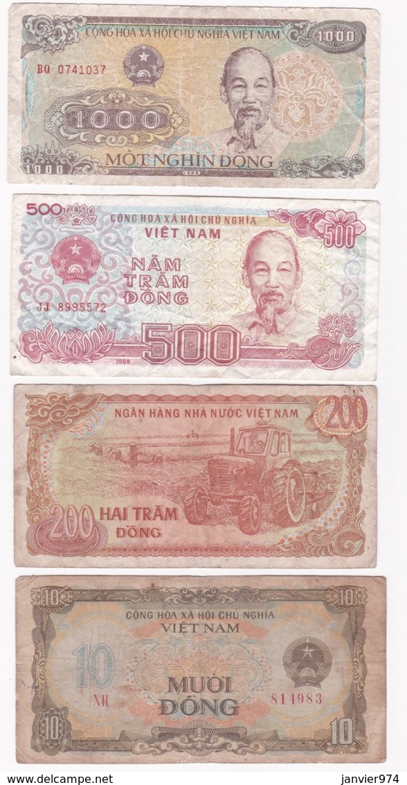 Vietnam 4 Billets 10, 200 , 500 Et 1000 Dong , Billets Ayant Circulés - Viêt-Nam
