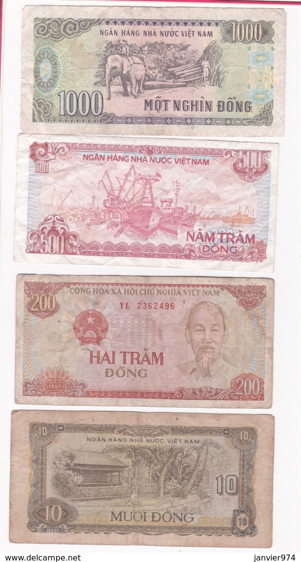 Vietnam 4 Billets 10, 200 , 500 Et 1000 Dong , Billets Ayant Circulés - Vietnam