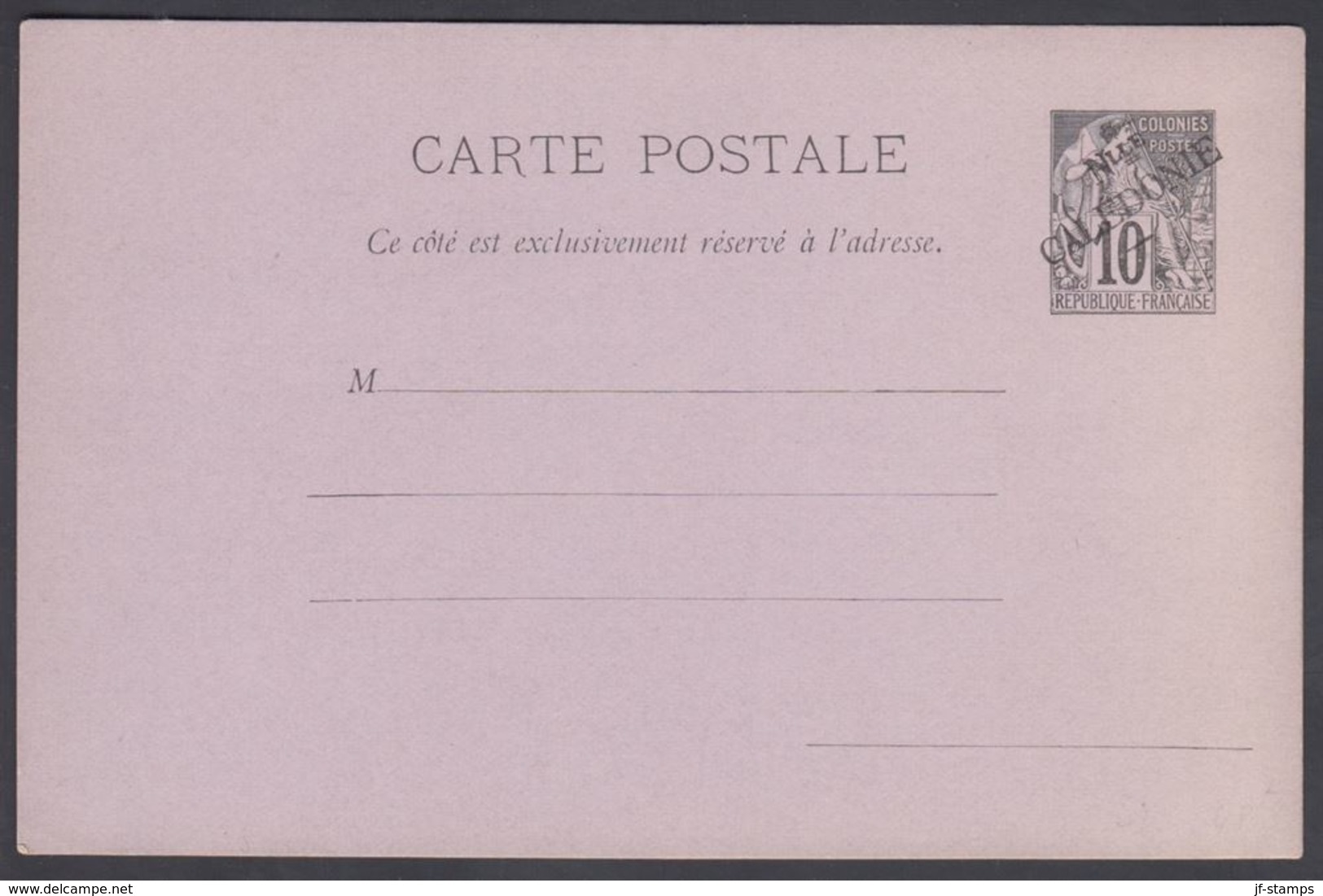 1892. NLLE CALACONIE. CARTE POSTALE COLONIES POSTES REPUBLIQUE FRANCAISE.  10 C. Blac... () - JF322028 - Cartas & Documentos