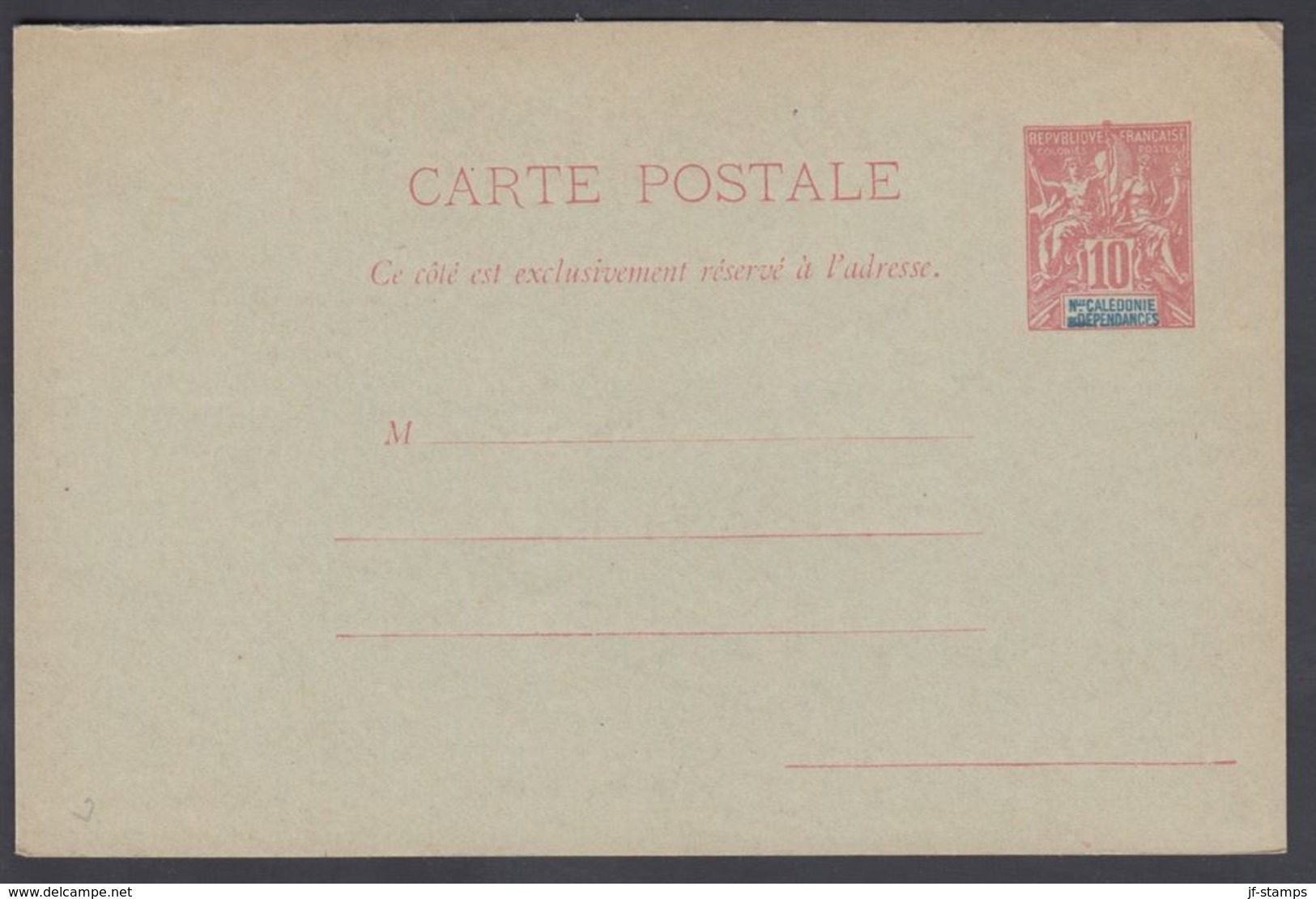 1900. NLLE CALACONIE ET DEPENDANCES. CARTE POSTALE.  10 C. Red.  () - JF322038 - Cartas & Documentos