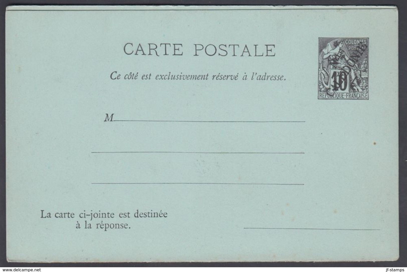 1892. NLLE CALACONIE. CARTE POSTALE COLONIES POSTES REPUBLIQUE FRANCAISE Double.  10 ... () - JF322042 - Cartas & Documentos