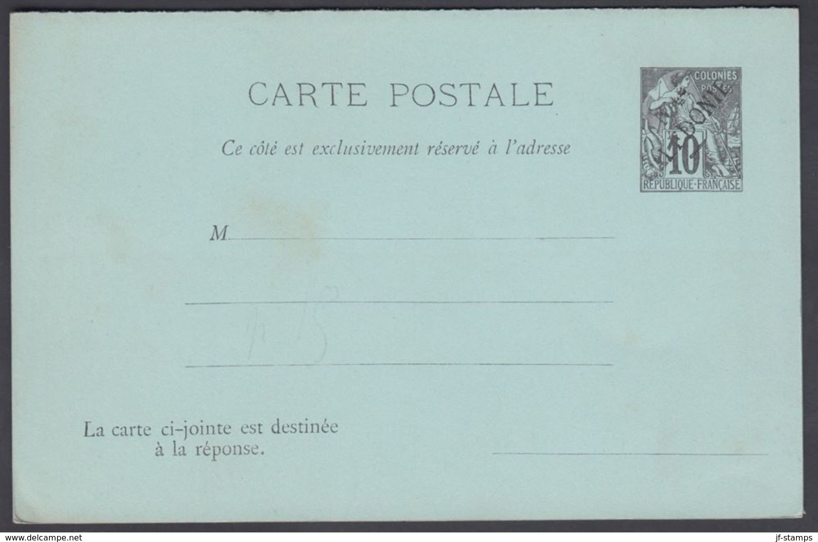 1892. NLLE CALACONIE. CARTE POSTALE COLONIES POSTES REPUBLIQUE FRANCAISE Double.  10 ... () - JF322043 - Brieven En Documenten