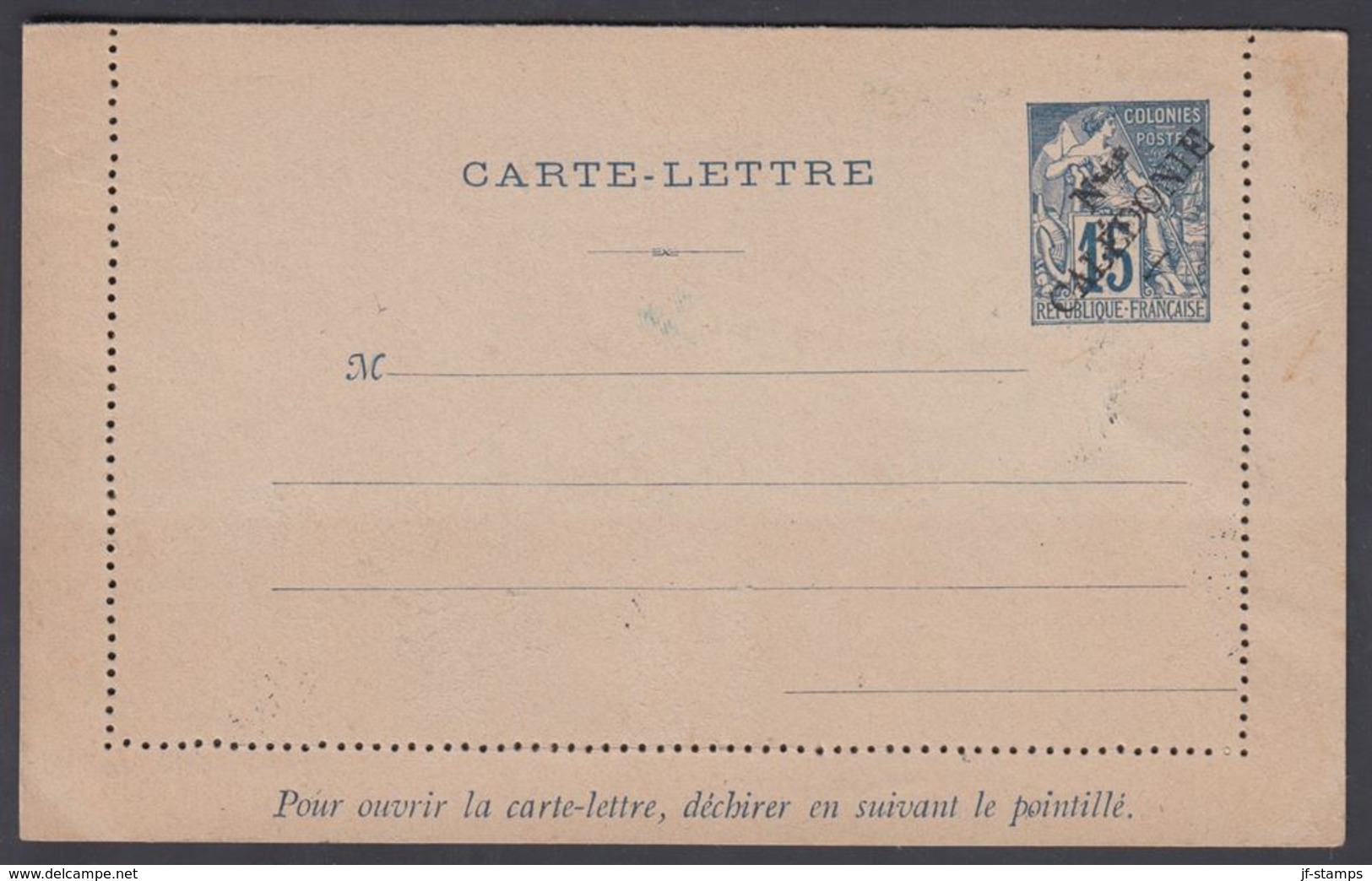 1892. NLLE CALACONIE. CARTE-LETRE COLONIES POSTES REPUBLIQUE FRANCAISE Double.  15 C.... () - JF322052 - Cartas & Documentos