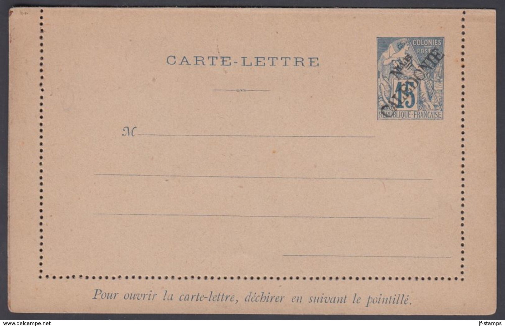 1892. NLLE CALACONIE. CARTE-LETRE COLONIES POSTES REPUBLIQUE FRANCAISE Double.  15 C.... () - JF322053 - Lettres & Documents