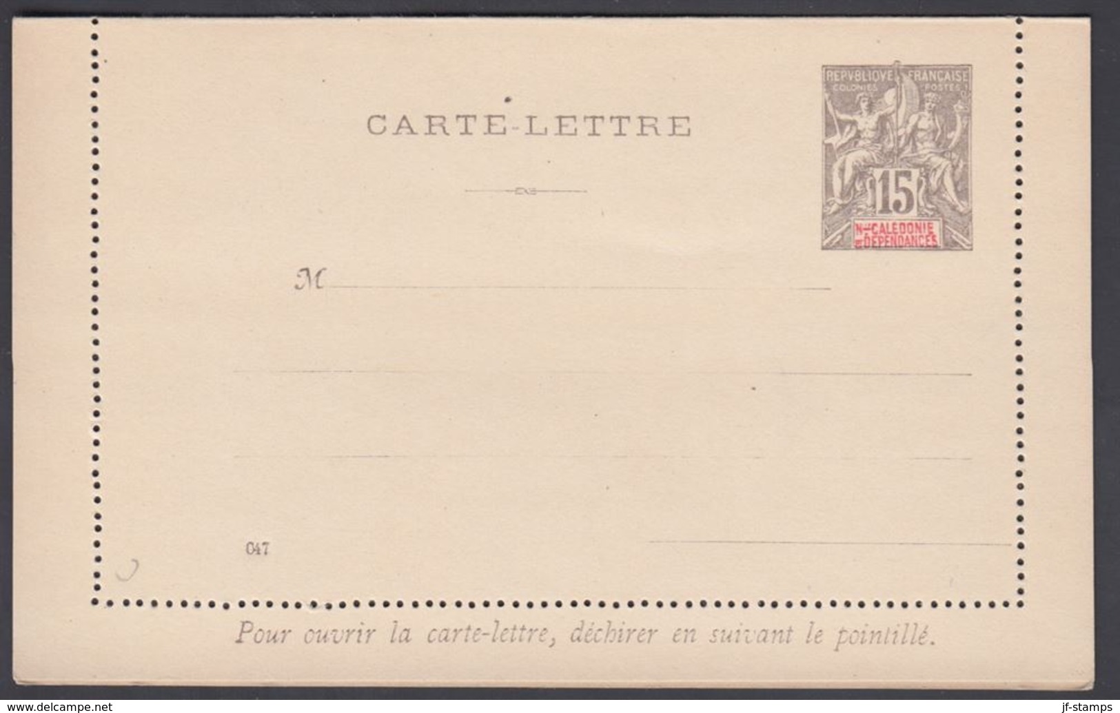 1900. NLLE CALACONIE ET DEPENDANCES. CARTE-LETTRE. 15 C. Gray.  () - JF322058 - Storia Postale