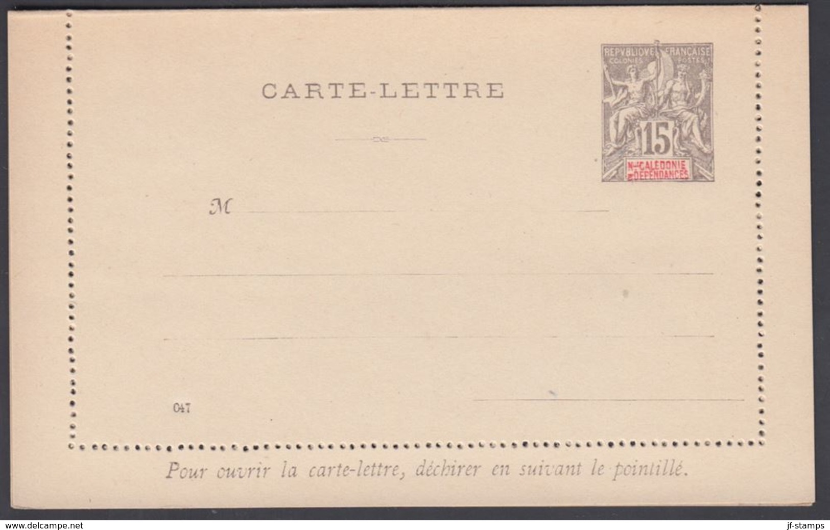 1900. NLLE CALACONIE ET DEPENDANCES. CARTE-LETTRE. 15 C. Gray.  () - JF322060 - Storia Postale