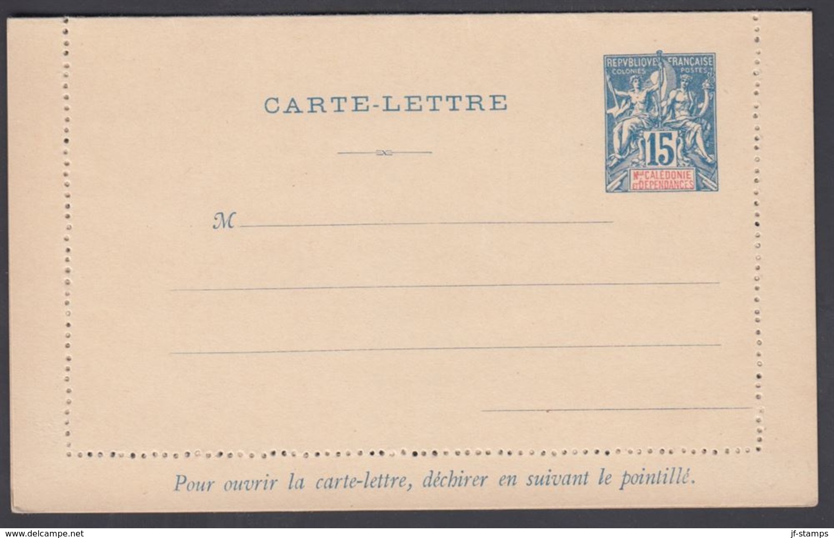 1900. NLLE CALACONIE ET DEPENDANCES. CARTE-LETTRE. 15 C. Blue.  () - JF322062 - Storia Postale