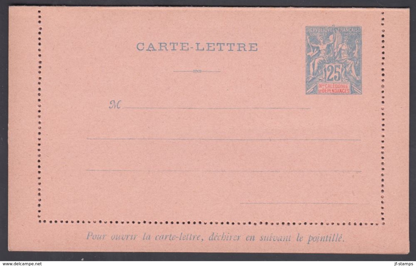1900. NLLE CALACONIE ET DEPENDANCES. CARTE-LETTRE. 25 C. Blue.  () - JF322064 - Briefe U. Dokumente