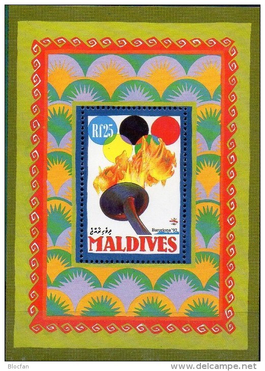 Sommer-Olympiade 1992 Barcelona Malediven Block 234 ** 7€ Flamme Hoja Bloc Flam M/s Olympics Sheet S/s Bf Maldives - Summer 1992: Barcelona