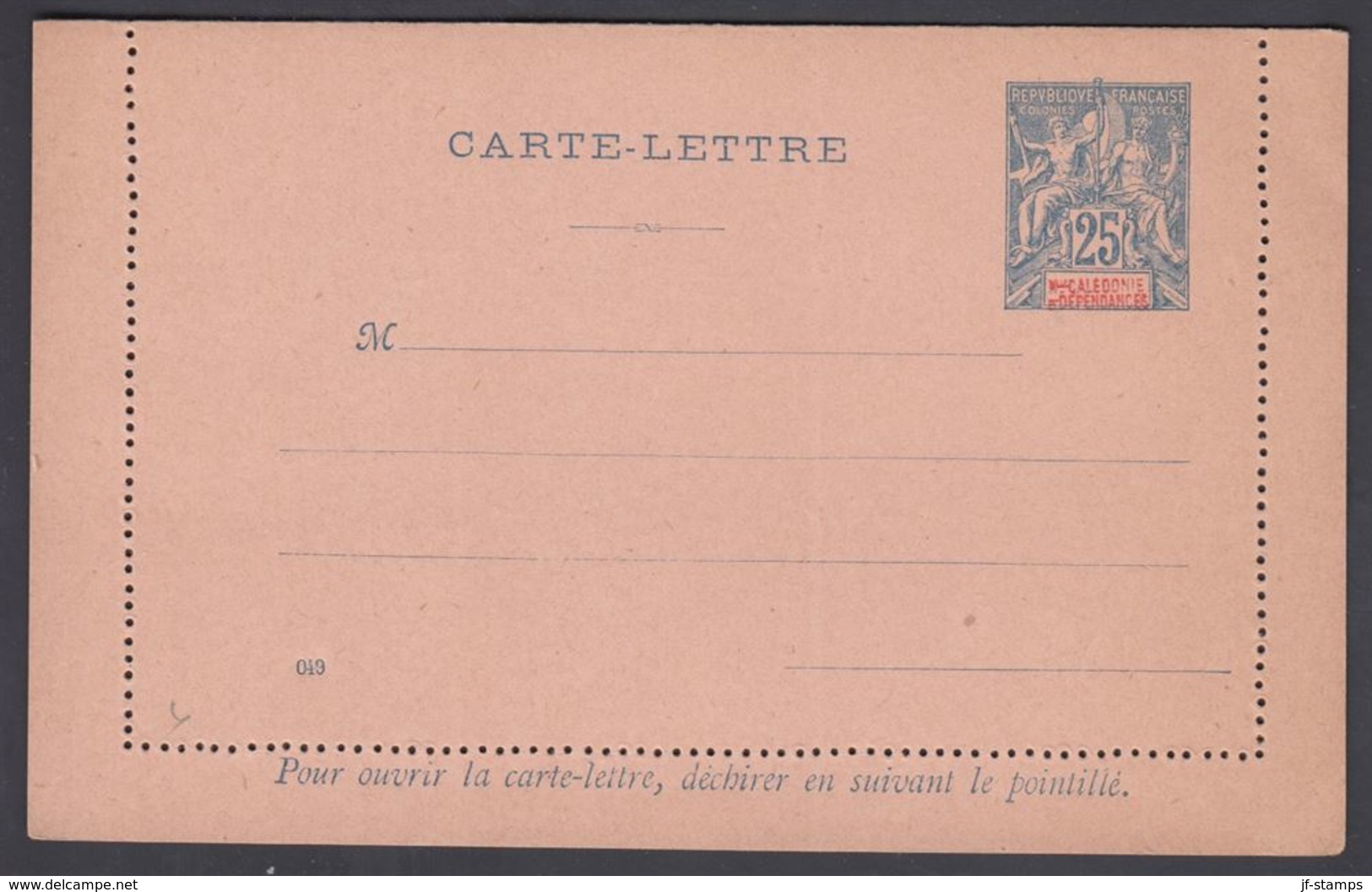 1900. NLLE CALACONIE ET DEPENDANCES. CARTE-LETTRE. 25 C. Blue.  () - JF322065 - Covers & Documents