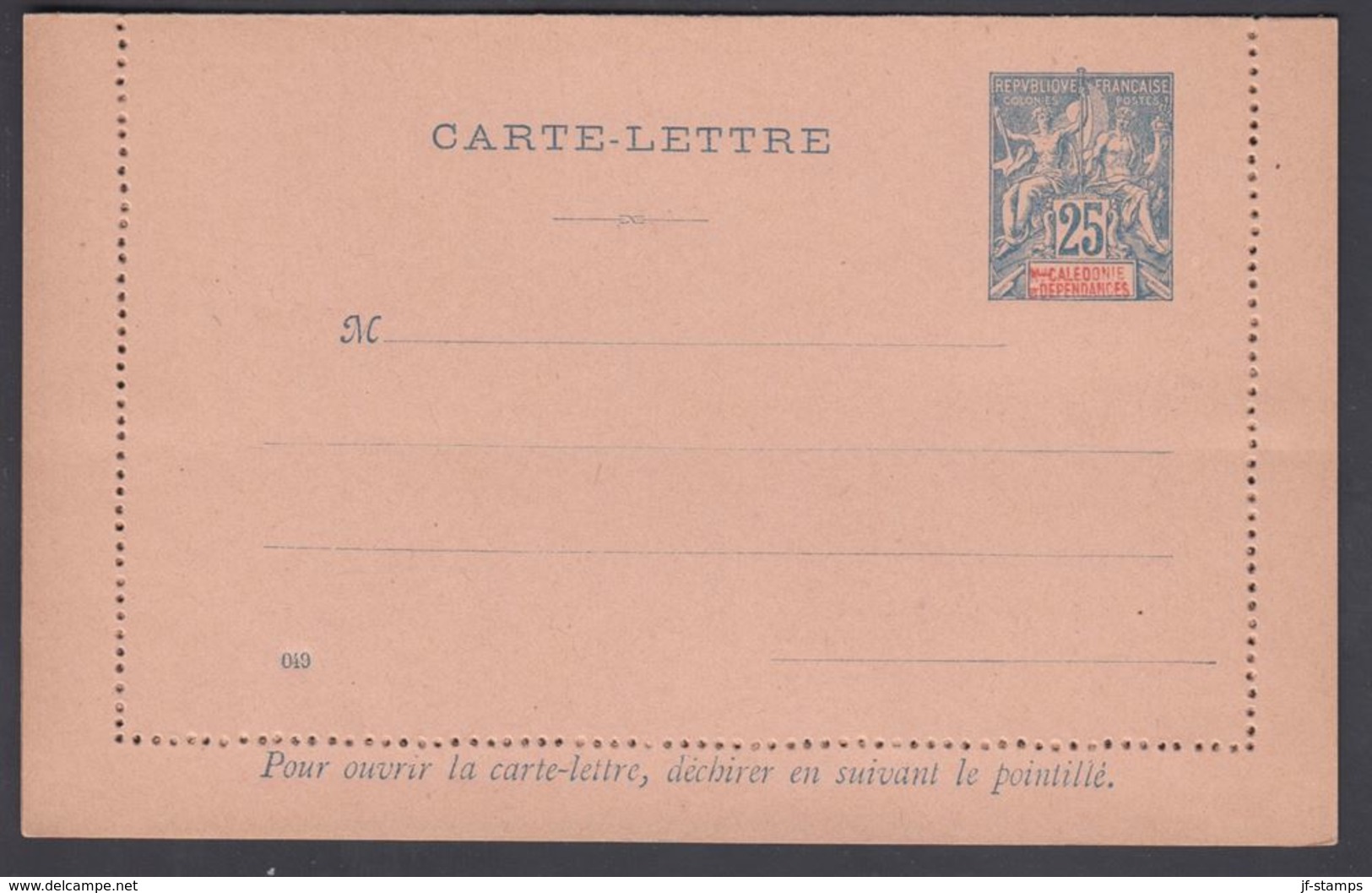 1900. NLLE CALACONIE ET DEPENDANCES. CARTE-LETTRE. 25 C. Blue.  () - JF322066 - Briefe U. Dokumente