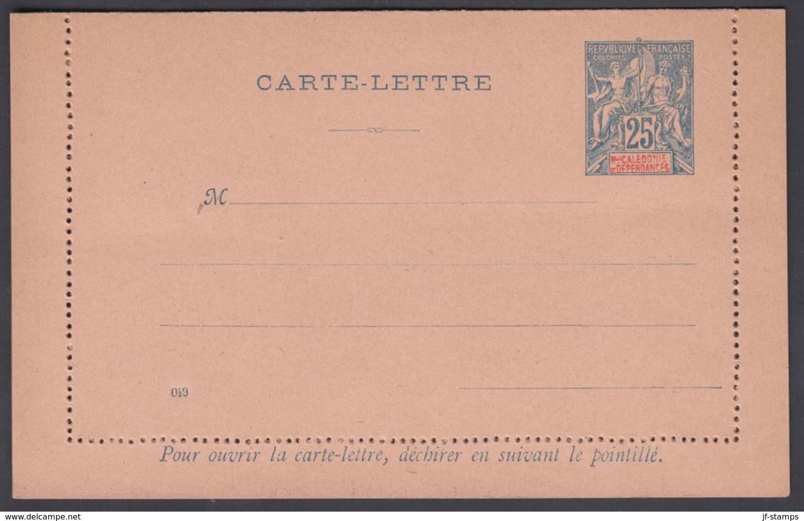 1900. NLLE CALACONIE ET DEPENDANCES. CARTE-LETTRE. 25 C. Blue.  () - JF322067 - Brieven En Documenten