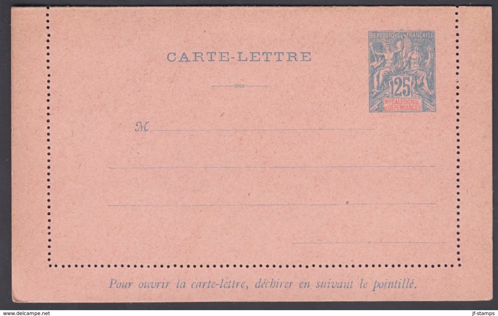 1900. NLLE CALACONIE ET DEPENDANCES. CARTE-LETTRE. 25 C. Blue.  () - JF322070 - Briefe U. Dokumente