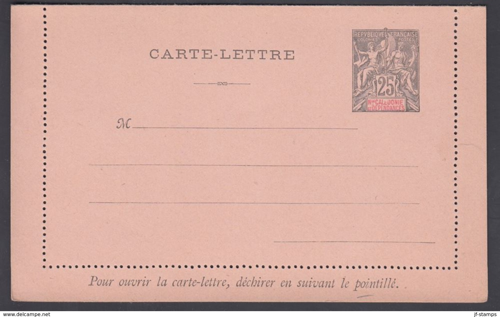 1900. NLLE CALACONIE ET DEPENDANCES. CARTE-LETTRE. 25 C. Black. () - JF322071 - Cartas & Documentos