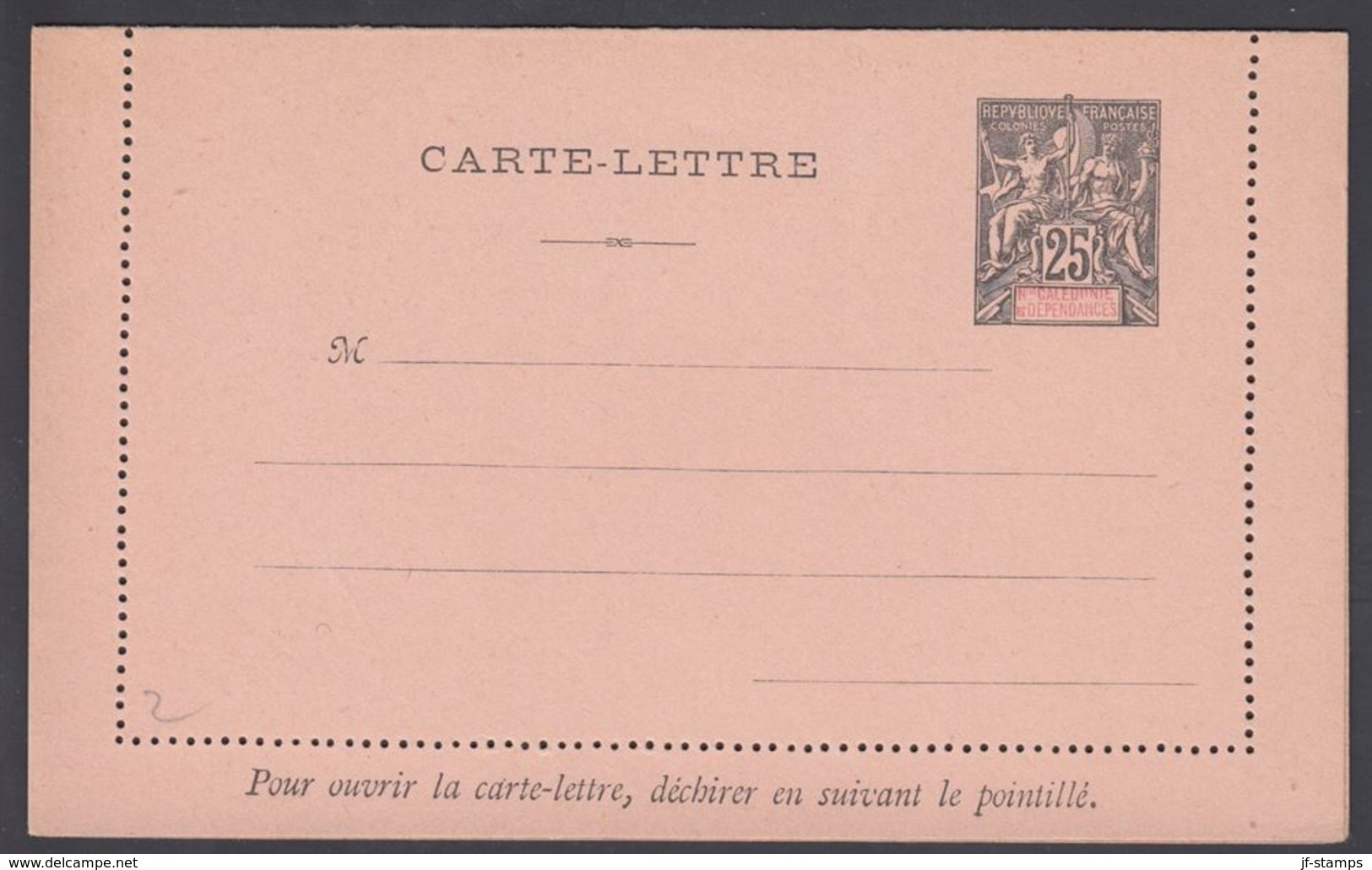 1900. NLLE CALACONIE ET DEPENDANCES. CARTE-LETTRE. 25 C. Black. () - JF322073 - Storia Postale