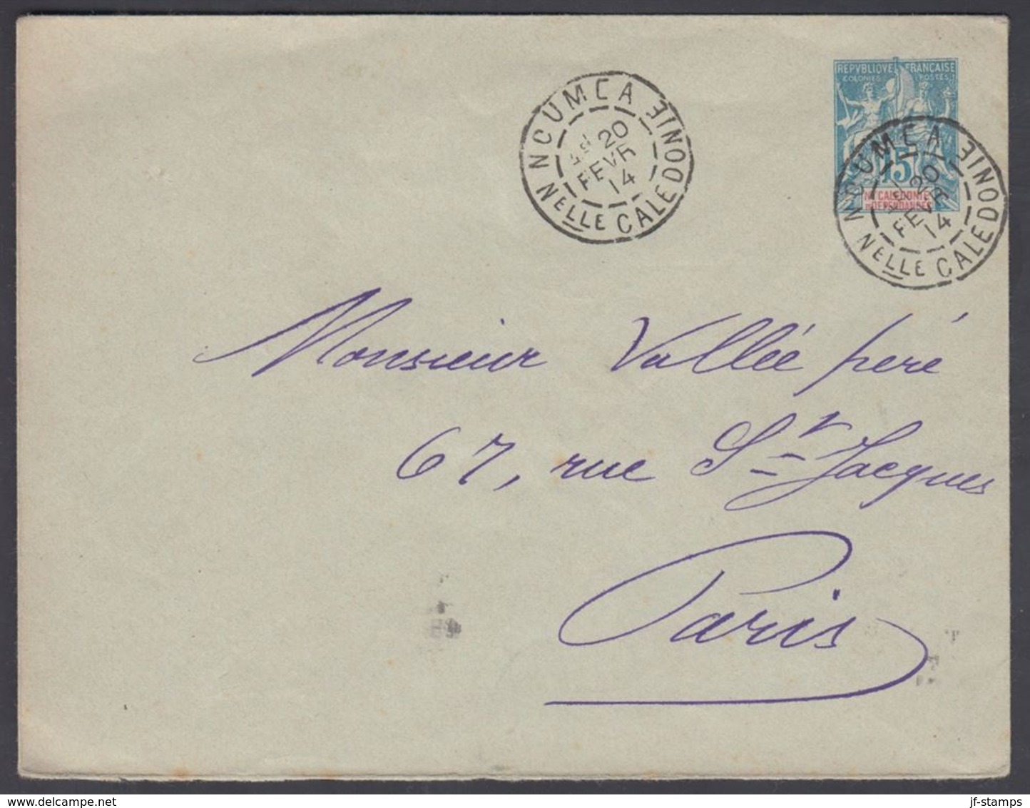 1914. NLLE CALACONIE ET DEPENDANCES. Envelope 145 X 112 Mm. 15 C. Blue.  NOUMEA NELLE... () - JF322094 - Cartas & Documentos